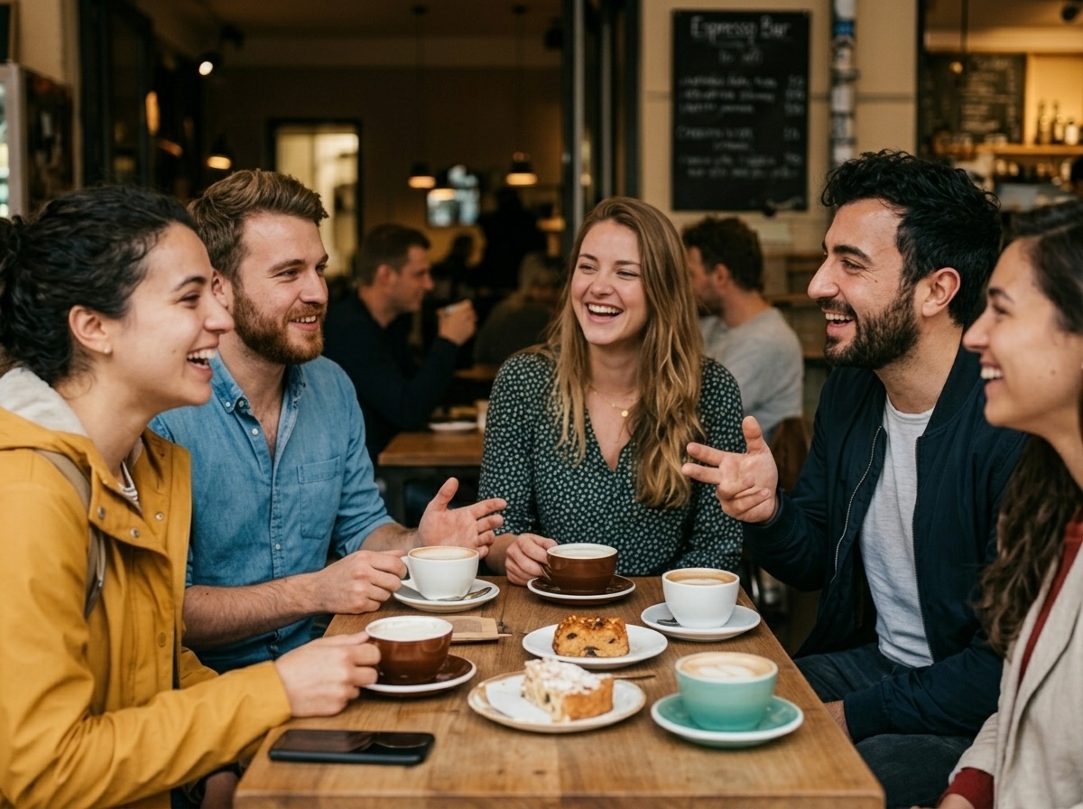 Learner practicing German in a real-life situation